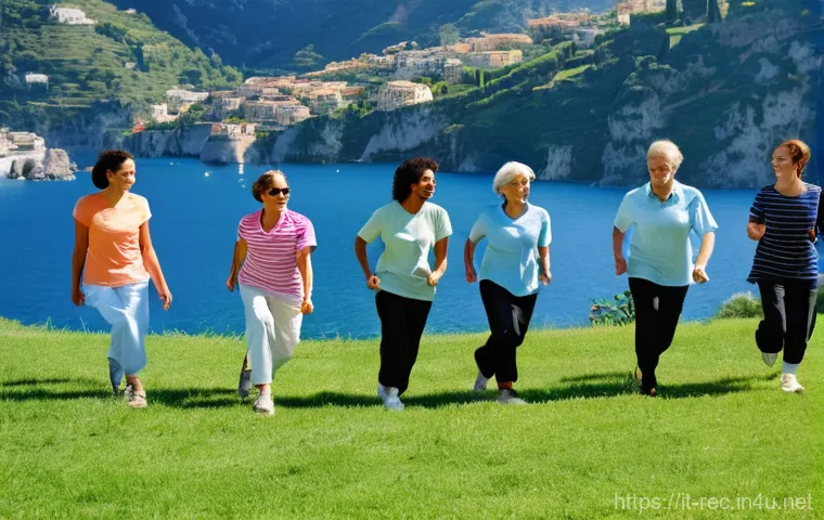 레크리에이션 지도자 직무 수행 가이드 - **A modern recreational leader guiding a diverse group in a picturesque Italian setting, emphasizing...