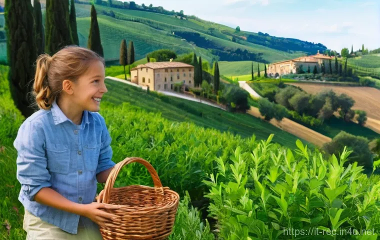 레크리에이션 지도자와 지속 가능한 활동 - **Prompt 1: Tuscan Agriturismo - Wild Herb Discovery**
"A vibrant, sun-drenched scene at a tradi...