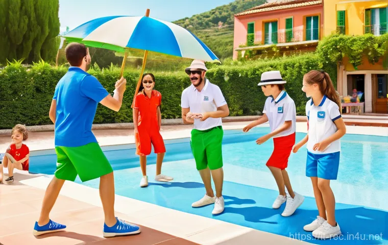 레크리에이션 지도자 직무 설명서 - **Vibrant Italian Resort Animator Engaging Guests in a Daytime Activity**
"An energetic male and...