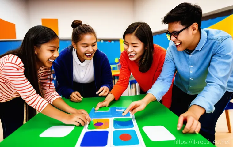 레크리에이션 교육자료 제작 방법 - **Prompt:** A dynamic, brightly lit scene in a modern, creatively designed learning center filled wi...