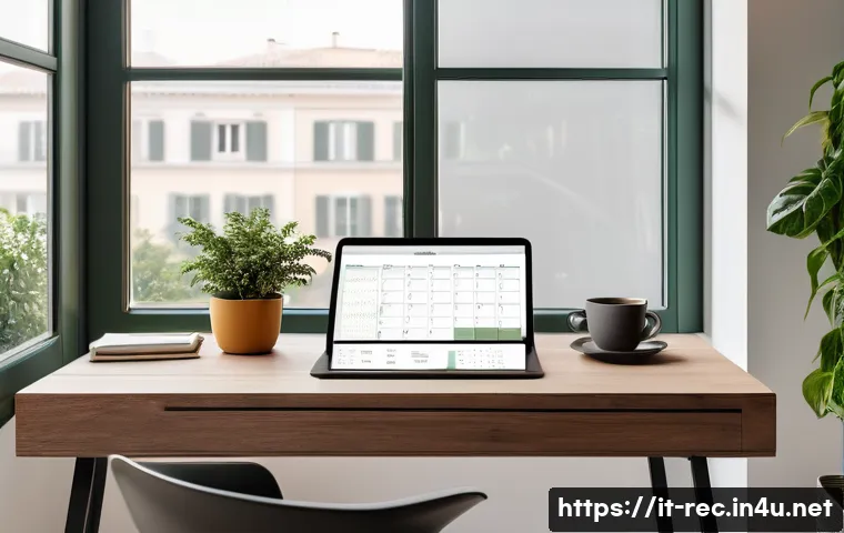 레크리에이션 지도자 워라밸 유지 방법 - A serene and organized home office environment in a modern Italian apartment, with a digital tablet ...