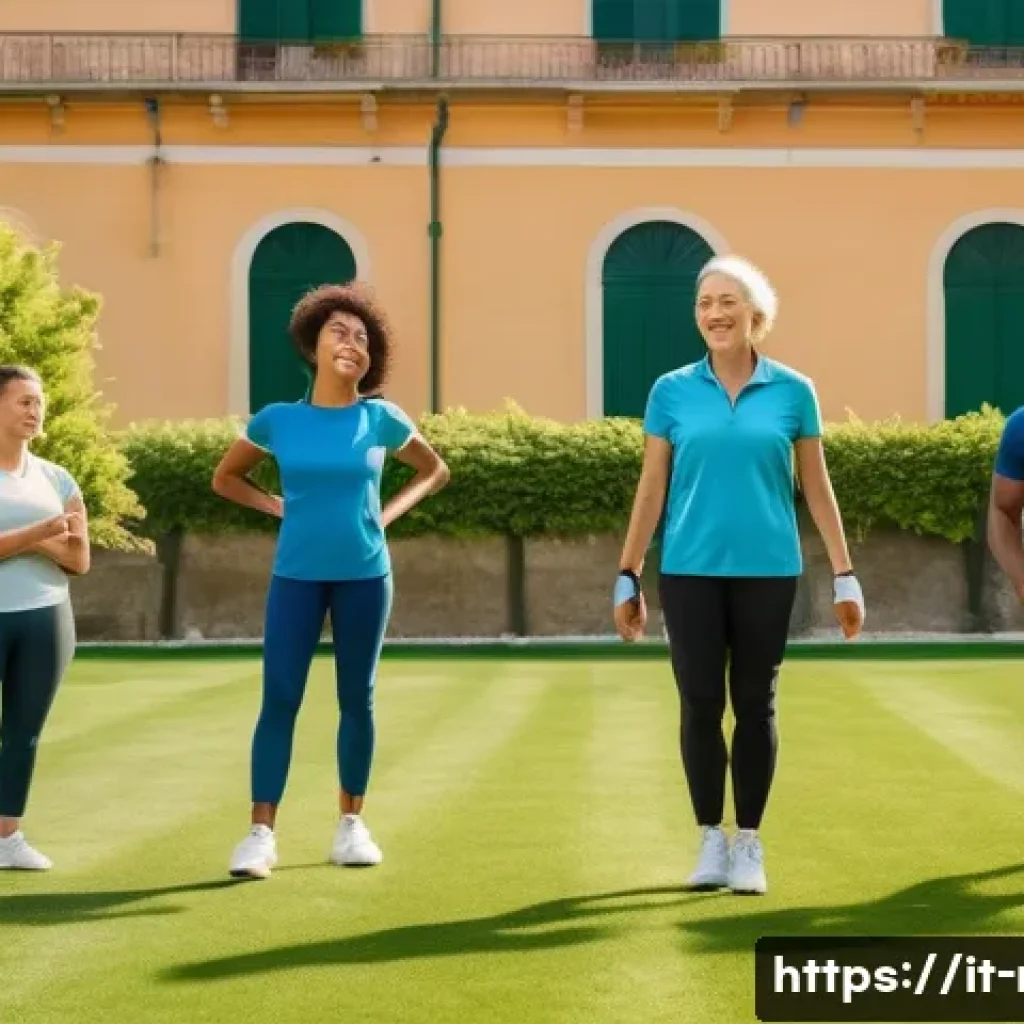 레크리에이션 지도자의 커리어 패스 - A diverse group of recreational activity instructors leading an outdoor sports session in a sunny It...