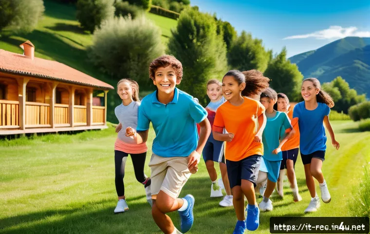 레크리에이션 지도자 채용 공고 분석 - A lively scene of a recreational instructor leading a diverse group of children and teenagers in out...