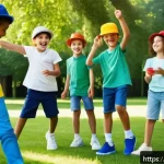 Home 22 레크리에이션 학위와 관련 자격증 비교 - A lively summer camp scene in Italy showing a diverse group of children aged 6 to 12 playing educati...