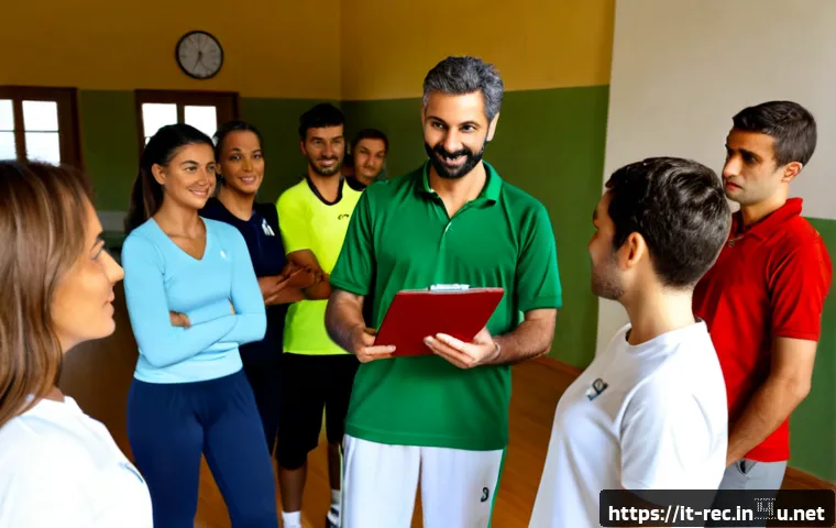 레크리에이션 지도자 인증 절차 - Photorealistic Italian community recreation center, a friendly adult instructor in casual sportswear...